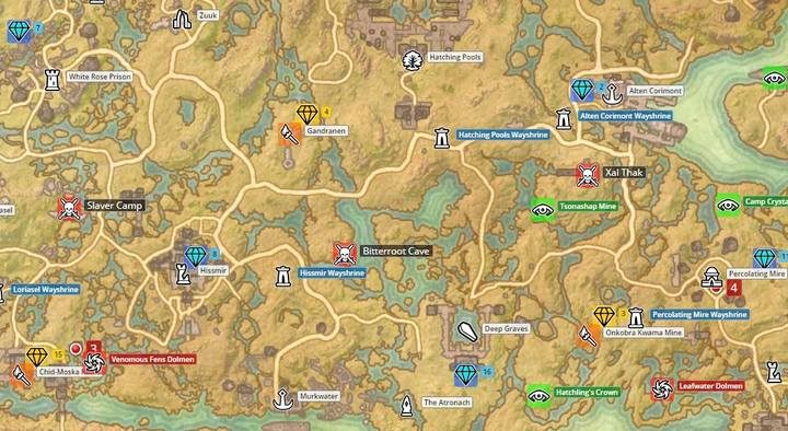 Map of Shadowfen. - Psijic Order missions in The Elder Scrolls Online Summerset - Psijic Order - The Elder Scrolls Online Game Guide