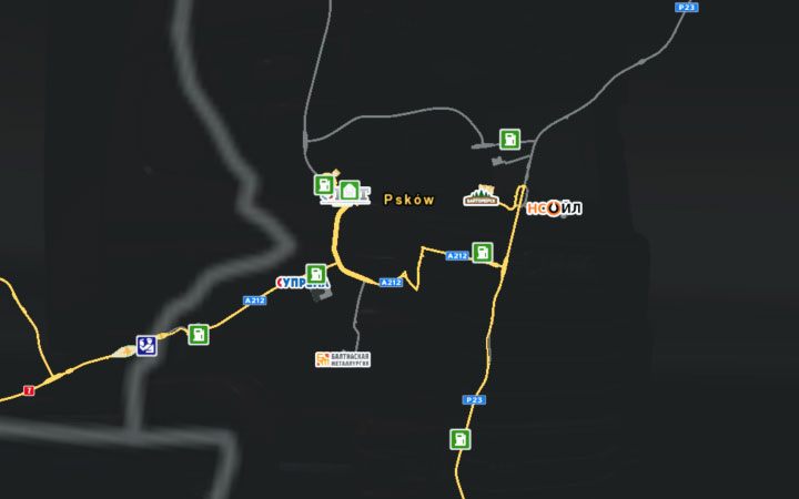 A map of Pskov. - Russia in Euro Truck Simulator 2 Beyond the Baltic Sea - New cities - Euro Truck Simulator 2 Game Guide