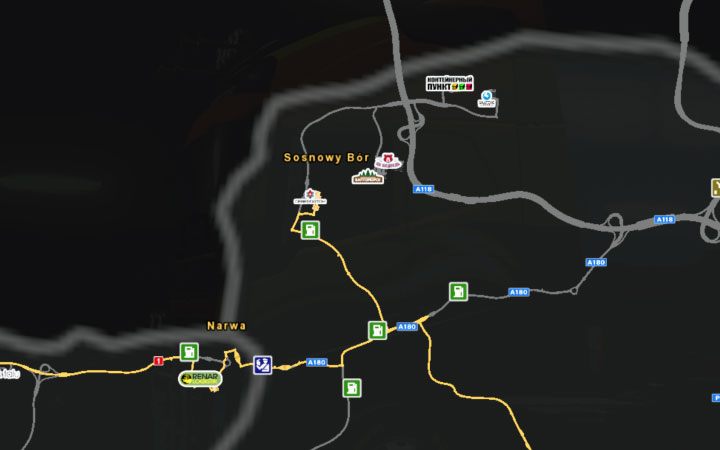 A map of Sosnovy Bor. - Russia in Euro Truck Simulator 2 Beyond the Baltic Sea - New cities - Euro Truck Simulator 2 Game Guide
