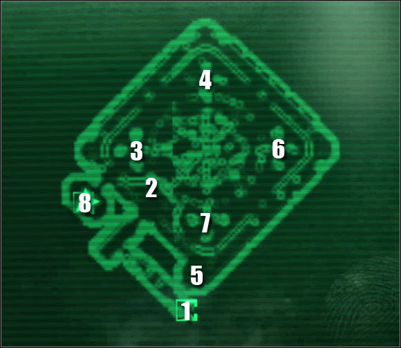 Map legend: 1 - passageway to: Death Ray Hub - Main quests - QUEST 3: This Galaxy Aint Big Enough... - part 2 - Main quests - Fallout 3: Mothership Zeta - Game Guide and Walkthrough