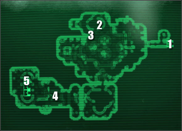Map legend: 1 - passageway to: Experimentation Lab - Main quests - QUEST 3: This Galaxy Aint Big Enough... - part 2 - Main quests - Fallout 3: Mothership Zeta - Game Guide and Walkthrough