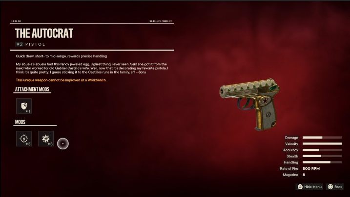Besonderheiten: Der Autocrat ist eine Pistole, die ursprünglich mit – Far Cry 6: Beste Waffen – Liste – Grundlagen – Far Cry 6 Guide modifiziert wurde