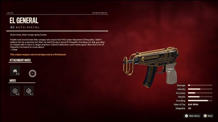 Besonderheiten: El General ist eine Maschinenpistole, die ursprünglich mit – Far Cry 6: Beste Waffen – Liste – Grundlagen – Far Cry 6 Guide modifiziert wurde