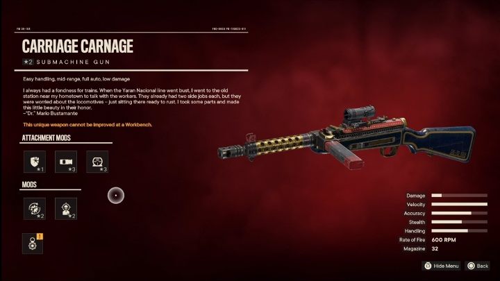 Besonderheiten: Carriage Carnage ist eine Maschinenpistole mit den folgenden Modifikationen – Far Cry 6: Beste Waffen – Liste – Grundlagen – Far Cry 6 Guide
