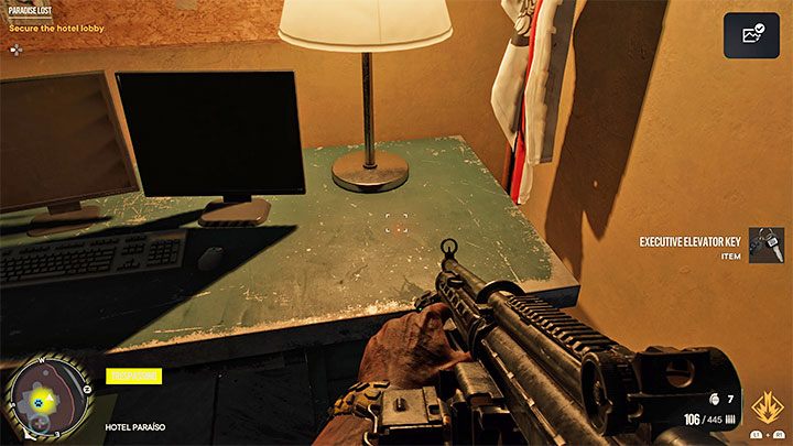 To use the elevator, you will need a key (Executive Elevator Key) - you can find it in the lobby on one of the desks with a computer - Far Cry 6: Paradise Lost - walkthrough - Esperanza - Far Cry 6 Guide