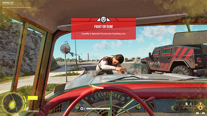 The operation will theoretically end when you leave the garage, but make sure you also get out of Esperanza and lose the chase - Far Cry 6: Paradise Lost - walkthrough - Esperanza - Far Cry 6 Guide