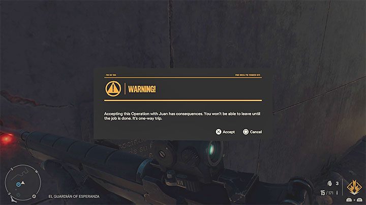 Once you reach this mission's play area (as described below) you'll be warned about the point of no return - as shown on the attached image - Far Cry 6: The Lions Den - walkthrough - Esperanza - Far Cry 6 Guide