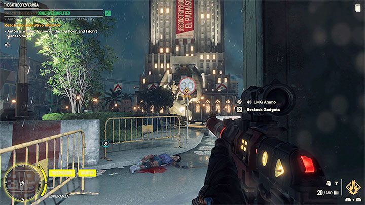 The mission objective is the Torre del Leon skyscraper shown in the picture and directly in front of it you will not encounter any more enemies - Far Cry 6: The Battle of Esperanza - walkthrough - Esperanza - Far Cry 6 Guide
