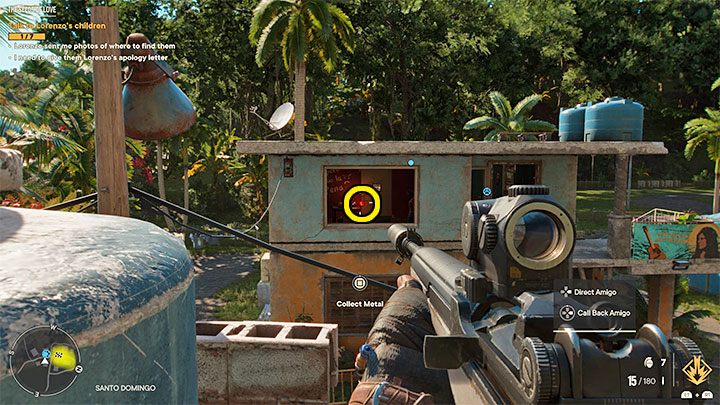 Climb to the roof of the adjacent building, position yourself in the spot in the screenshot above, and aim your firearm at the padlock - Far Cry 6: The Seeds of Love - walkthrough - El Este - Far Cry 6 Guide