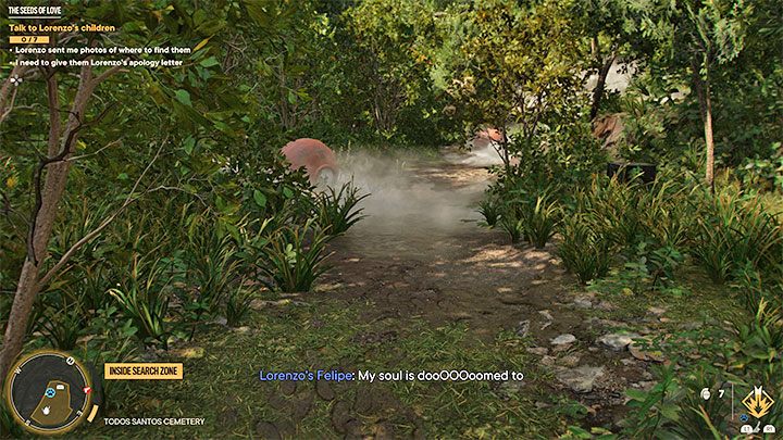 Pay attention to the "ghost voice" and look around the cemetery for a path with artificial fog - Far Cry 6: The Seeds of Love - walkthrough - El Este - Far Cry 6 Guide