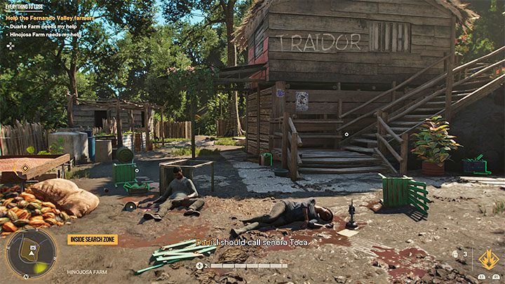 At the farm marked as point 3 on the map (Hinojosa Farm), it is enough to discover that the soldiers have murdered all its inhabitants - Far Cry 6: Everything to Lose - walkthrough - El Este - Far Cry 6 Guide