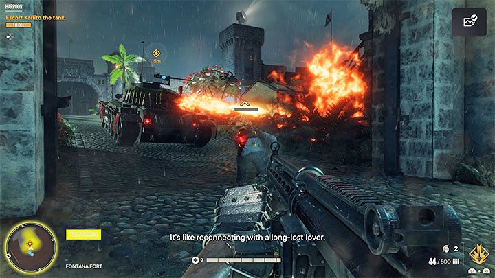 The premise of this battle is to enable the tank to push forward and break through the gates to get further into the fort - Far Cry 6: Harpoon - walkthrough - El Este - Far Cry 6 Guide