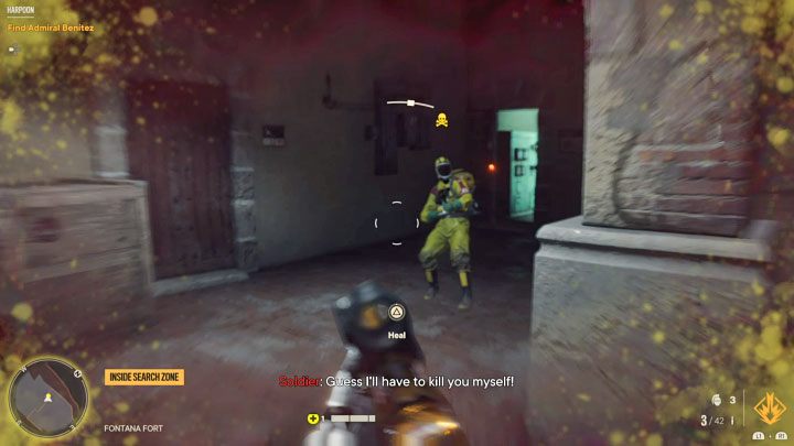 An opponent in a yellow protective suit will come out of the room where he's been hiding up to this moment - Far Cry 6: Harpoon - walkthrough - El Este - Far Cry 6 Guide