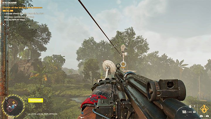 You can reach the jammer represented by number 6 on the map by climbing to the roof of the neighboring building and then sliding down a rope - Far Cry 6: Were Unjammin - walkthrough - El Este - Far Cry 6 Guide
