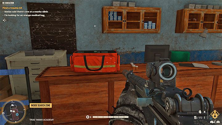 You need to explore the building marked by the game and find the red medical bag shown in the picture, which is the trauma kit you are looking for - Far Cry 6: Re-Education - walkthrough - Valle De Oro - Far Cry 6 Guide