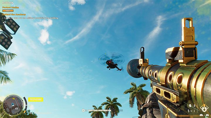 Later in the battle, at least one enemy helicopter will appear over the Academy in addition to more soldiers - Far Cry 6: Re-Education - walkthrough - Valle De Oro - Far Cry 6 Guide