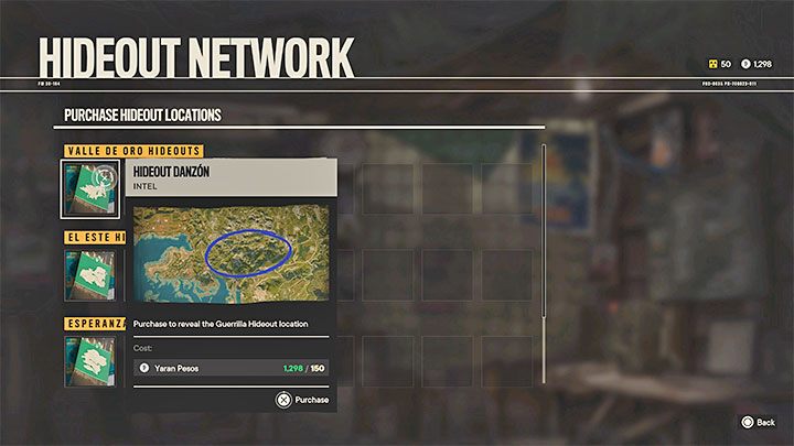 Nachdem Sie das Hideout Network-Projekt im Lager bestellt haben, können Sie sich auch mit dem Chief Scout treffen und Pesos ausgeben, um neue Verstecke zu kaufen und zur Weltkarte hinzuzufügen – Far Cry 6: Fast Travel – wie wird es freigeschaltet und verwendet?  - FAQ – Far Cry 6-Leitfaden