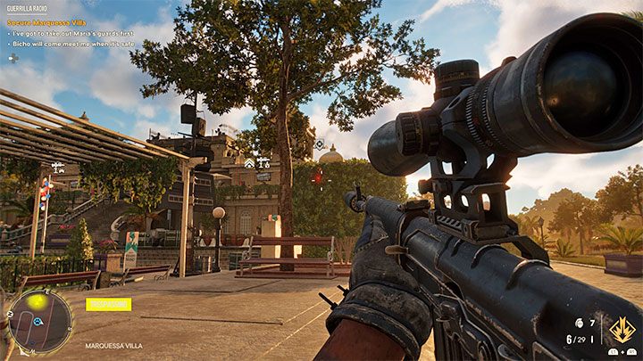 There aren't many enemies in the villa, but eliminating them can be complicated due to the open space between the entrance gate and the mansion itself - Far Cry 6: Guerrilla Radio - walkthrough - Valle De Oro - Far Cry 6 Guide