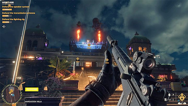 The concert will begin and your task will be to protect the local equipment - Speaker System, Transmission Antenna and Lighting Rig - Far Cry 6: Guerrilla Radio - walkthrough - Valle De Oro - Far Cry 6 Guide