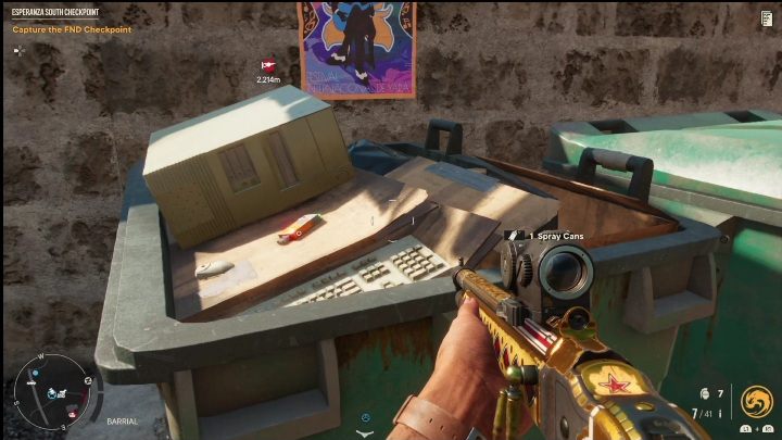 This USB drive is on top of a big trashcan, right next to an old computer and cardboard boxes - Far Cry 6: USB Songs - list, locations - Other - Far Cry 6 Guide
