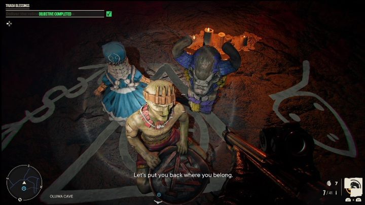 After collecting all three relics, it's time to place them in the Oluwa cave - Far Cry 6: Triada Blessing - walkthrough - Yaran stories - Libertad Island - Far Cry 6 Guide
