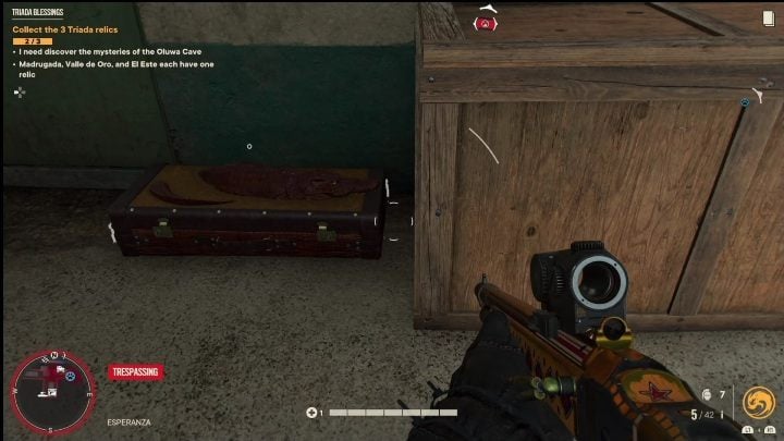 The weapon crate is located behind the warehouse, right next to the water - Far Cry 6: Rifles, Unique weapons - list - Unique weapons - Far Cry 6 Guide