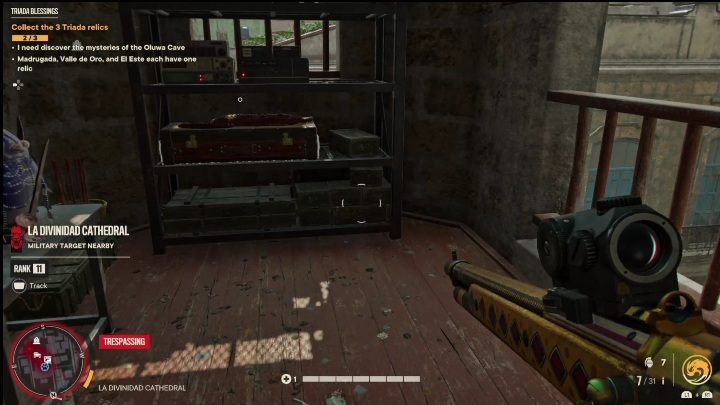 The crate is located at the top of the church, in one of the towers - Far Cry 6: Rifles, Unique weapons - list - Unique weapons - Far Cry 6 Guide