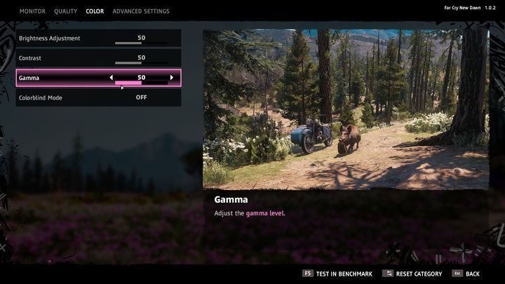 You can choose from the following options - Brightness Adjustment, Contrast, Gamma - System requirements of Far Cry New Dawn - Annex - Far Cry New Dawn Guide