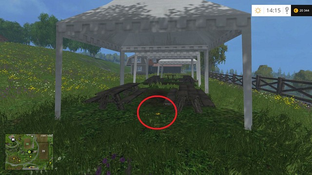 Under a white tent, near the tables - Section G - coins 90 - 100 - Gold Coins - Farming Simulator 15 Game Guide
