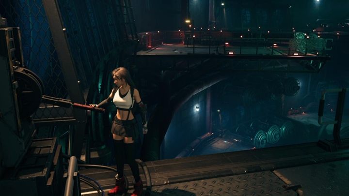 Go under the tilted gate, defeat the guard turrets and then climb up a ladder - Final Fantasy 7 Remake: Deliverance from Chaos, walkthrough - Chapters - Final Fantasy 7 Remake Guide