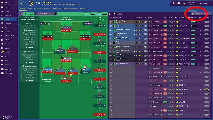 If you are not sure how to best match the players with their positions, you can always use the quick pick option - Preparations for a match in Football Manager 2019 - Match - Football Manager 2019 Guide and Tips