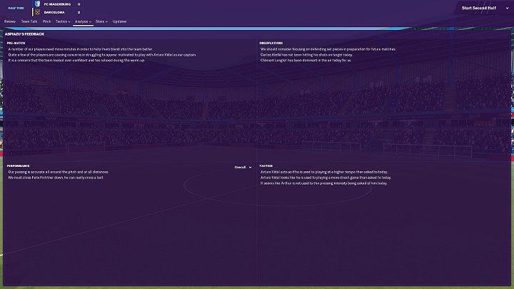The assistant plays an invaluable role during a match and will always provide you with detailed reports about the current situation, as well as propose some changes - Match in Football Manager 2019 - Match - Football Manager 2019 Guide and Tips