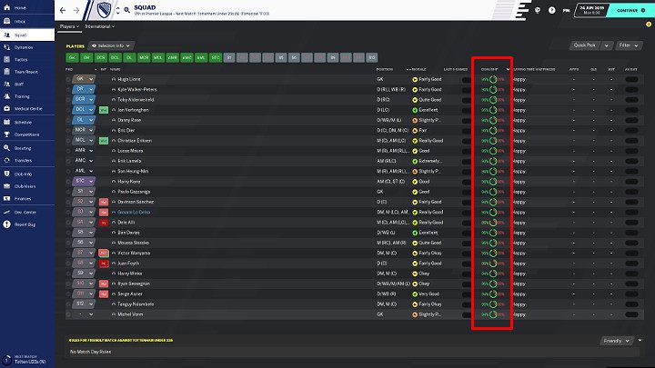 Always pay attention to physical condition of players that enter the field as a part of the initial eleven - How to prepare for a match in Football Manager 2020 - Basics - Football Manager 2020 Guide