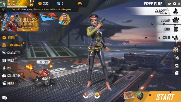 In the top right corner of the screen you will find a button to change the mode between Solo, Duo and Squad. - Game modes | Garena Free Fire - Basics - Garena Free Fire Guide