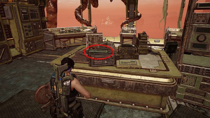 The table in the middle contains a collectible - UNR LC circuit C1 - Act 3 Chapter 3 - Some Assembly Required | Gears 5 Walkthrough - Act III - Gears 5 Guide