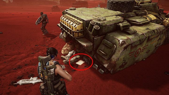 Behind one of the tanks, you will find a collectors item - Loyalist orders for Lieutenant Melich - Chapter 3 - Some Assembly Required | Gears 5 Walkthrough - Act III - Gears 5 Guide