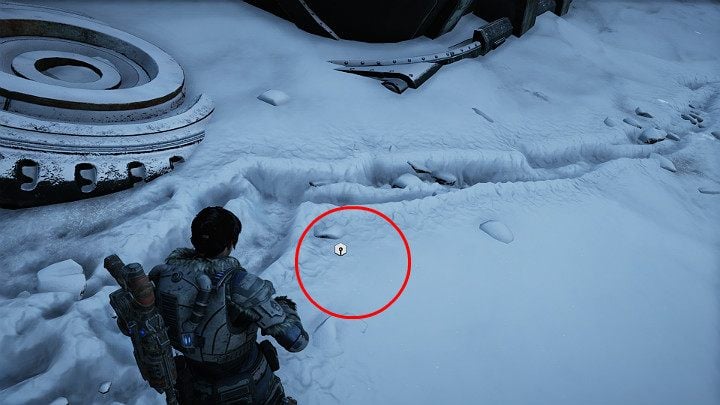 A component lies near the large silo located in front of the mine - you cant see it, the item is buried in the snow - Act 2 Chapter 4 - The Source of It All | Gears 5 Walkthrough - Act II - Gears 5 Guide