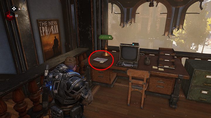 Another collectible is on the next floor of the ruined building - Revolutionary literature - Act 1 Chapter 3 - This is War | Gears 5 Walkthrough - Act I - Gears 5 Guide