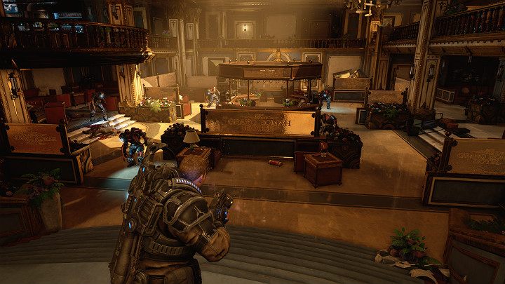 Your goal is the door on the other side of the hotel lobby - Act 1 Chapter 4 - The Tides Turn | Gears 5 Walkthrough - Act I - Gears 5 Guide