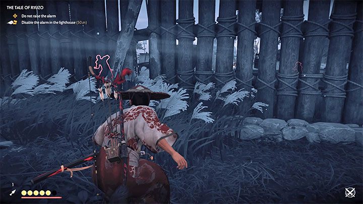 You have to sneak up to the top of the lighthouse without causing an alarm, otherwise, the mission will be failed - Ghost of Tsushima: The Tale of Ryuzo walkthrough - Act 1 - Ghost of Tsushima Guide, Walkthrough