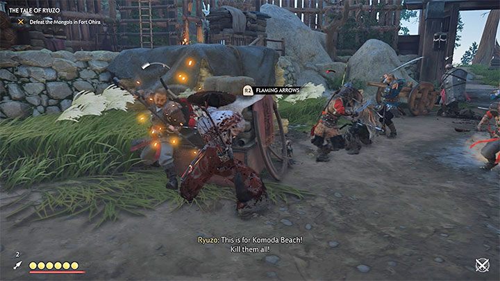 After leaving the lighthouse, join the fighting and assist your allies that are dealing with the Mongols approaching from the fort - Ghost of Tsushima: The Tale of Ryuzo walkthrough - Act 1 - Ghost of Tsushima Guide, Walkthrough