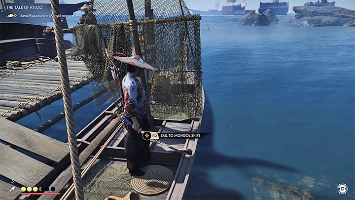 Follow Ryuzo on a path that allows you to descend the hill and approach the Mongolian camp - Ghost of Tsushima: The Tale of Ryuzo walkthrough - Act 1 - Ghost of Tsushima Guide, Walkthrough