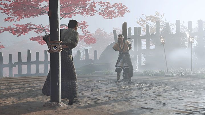 After watching two cut-scenes, you will have to try to free yourself - do this by pressing the X button repeatedly - Ghost of Tsushima: A Reckoning in Blood walkthrough - Act 2 - Ghost of Tsushima Guide, Walkthrough