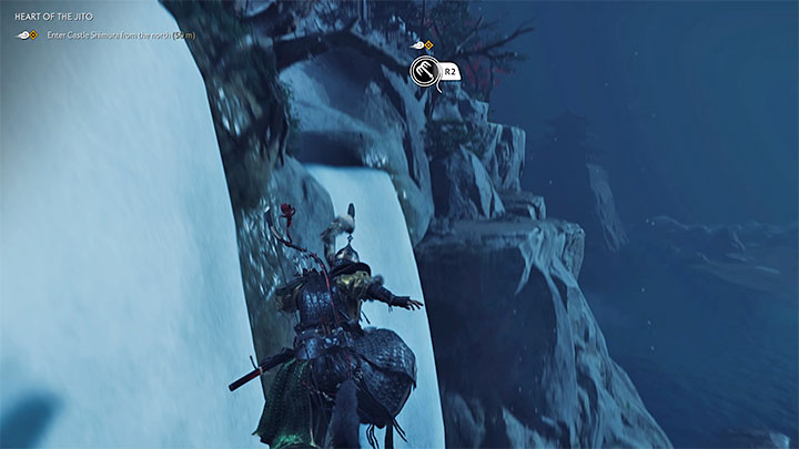 This part is not very complicated, although it involves using the grapple hook to reach the rock ledge on the other side of the waterfalls - Ghost of Tsushima: Heart of the Jito walkthrough - Act 3 - Ghost of Tsushima Guide, Walkthrough