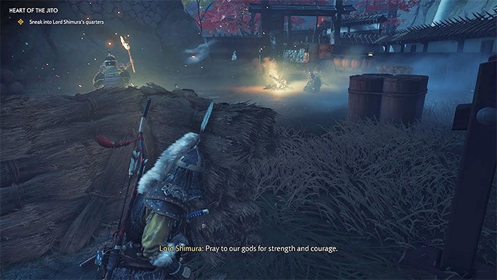 From now on, try to use focused hearing more often, because there is less distance between you and the guards - Ghost of Tsushima: Heart of the Jito walkthrough - Act 3 - Ghost of Tsushima Guide, Walkthrough