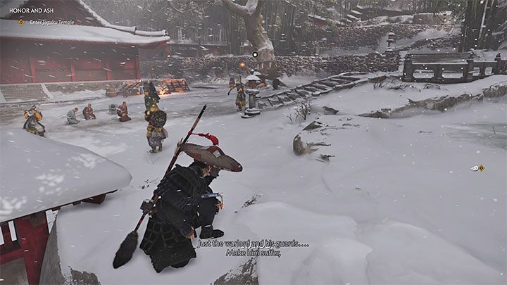 A large group of Mongols reside in the upper part of the temple - Ghost of Tsushima: Honor and Ash walkthrough - Act 3 - Ghost of Tsushima Guide, Walkthrough