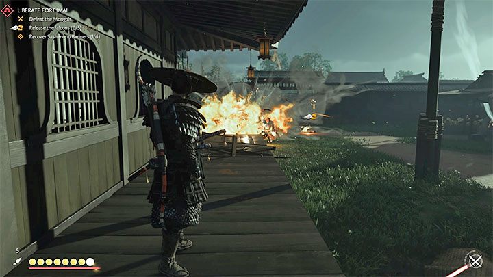 Jin also has various gadgets to help him fight at a distance - Ghost of Tsushima: Samurai style - Direct combat - Basics - Ghost of Tsushima Guide, Walkthrough