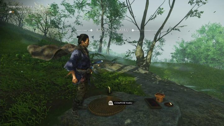 Haiku can be performed over a chasm from which you can observe lush vegetation - Ghost of Tsushima: Haiku, Izuhara Region secrets map, video guide - Izuhara Region - Ghost of Tsushima Guide, Walkthrough