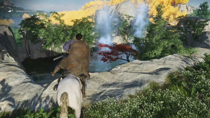 This hot spring can be found between the mountains - Ghost of Tsushima: Hot Springs, Izuhara Region secrets map, video guide - Izuhara Region - Ghost of Tsushima Guide, Walkthrough