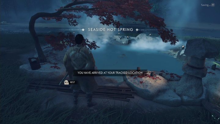 You will find this hot spring between the branches of the river - Ghost of Tsushima: Hot Springs, Izuhara Region secrets map, video guide - Izuhara Region - Ghost of Tsushima Guide, Walkthrough